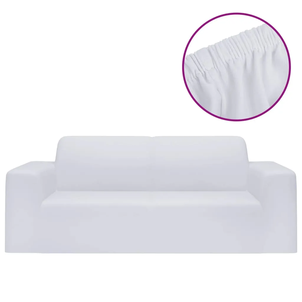 2-Seater Stretch Couch Slipcover White Polyester Jersey