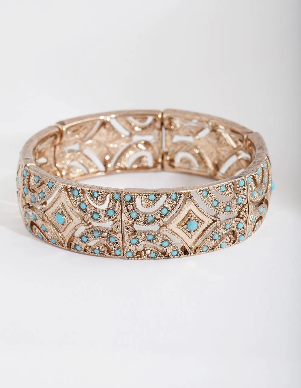 Antique Gold Teal Diamante Stretch Bracelet