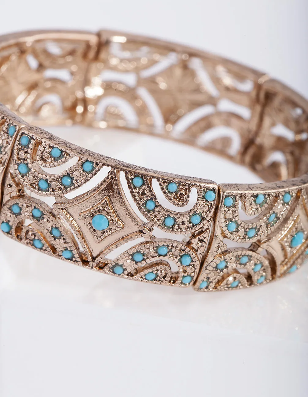 Antique Gold Teal Diamante Stretch Bracelet