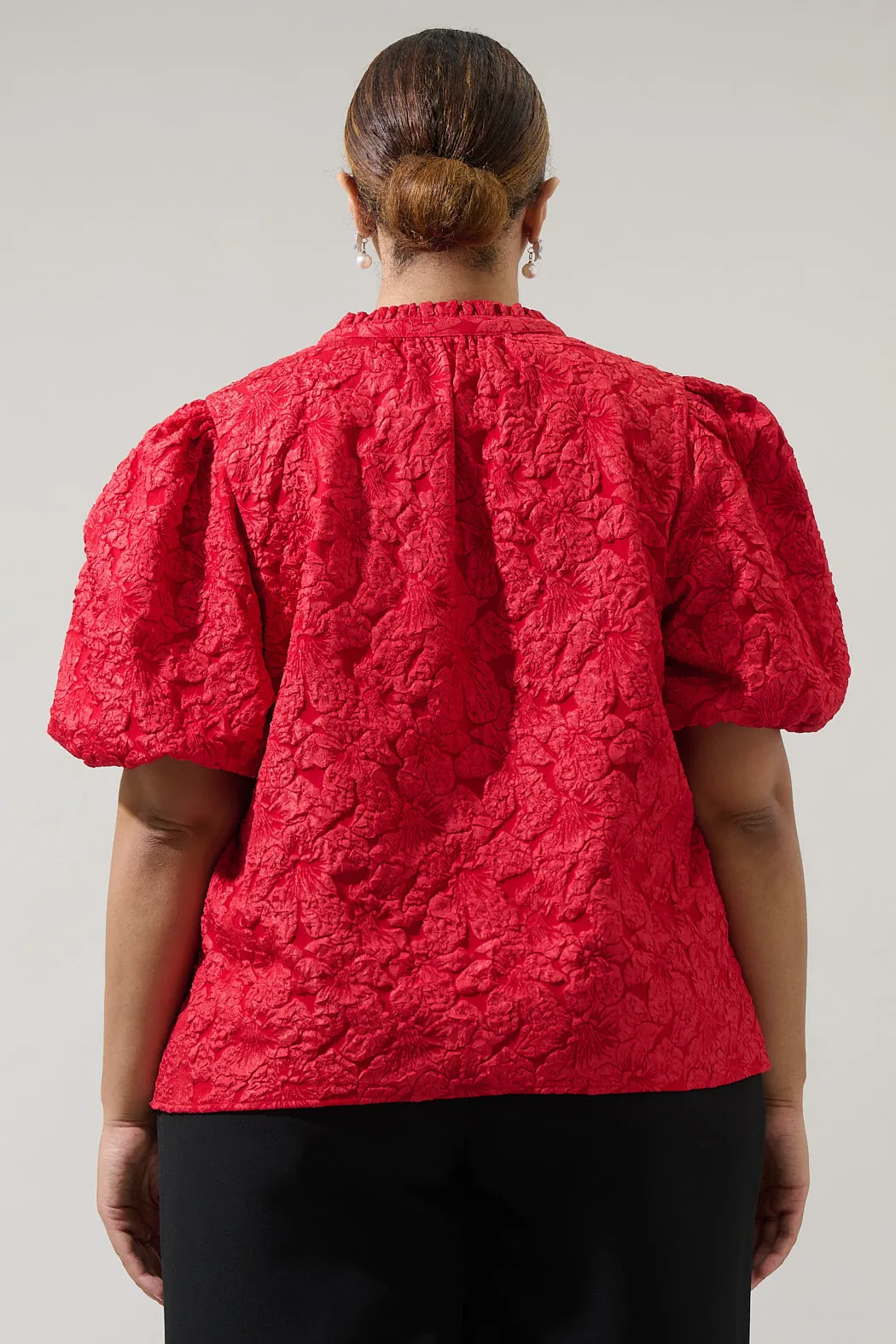 Arielle Jacquard Split Neck Top Curve