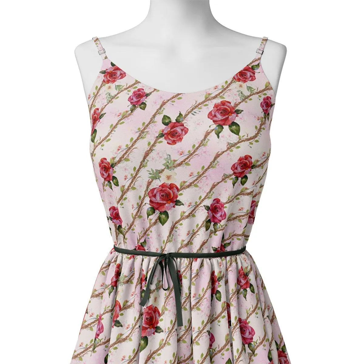Autumnal Red Roses With Leaves Digital Printed Fabric - Weightless