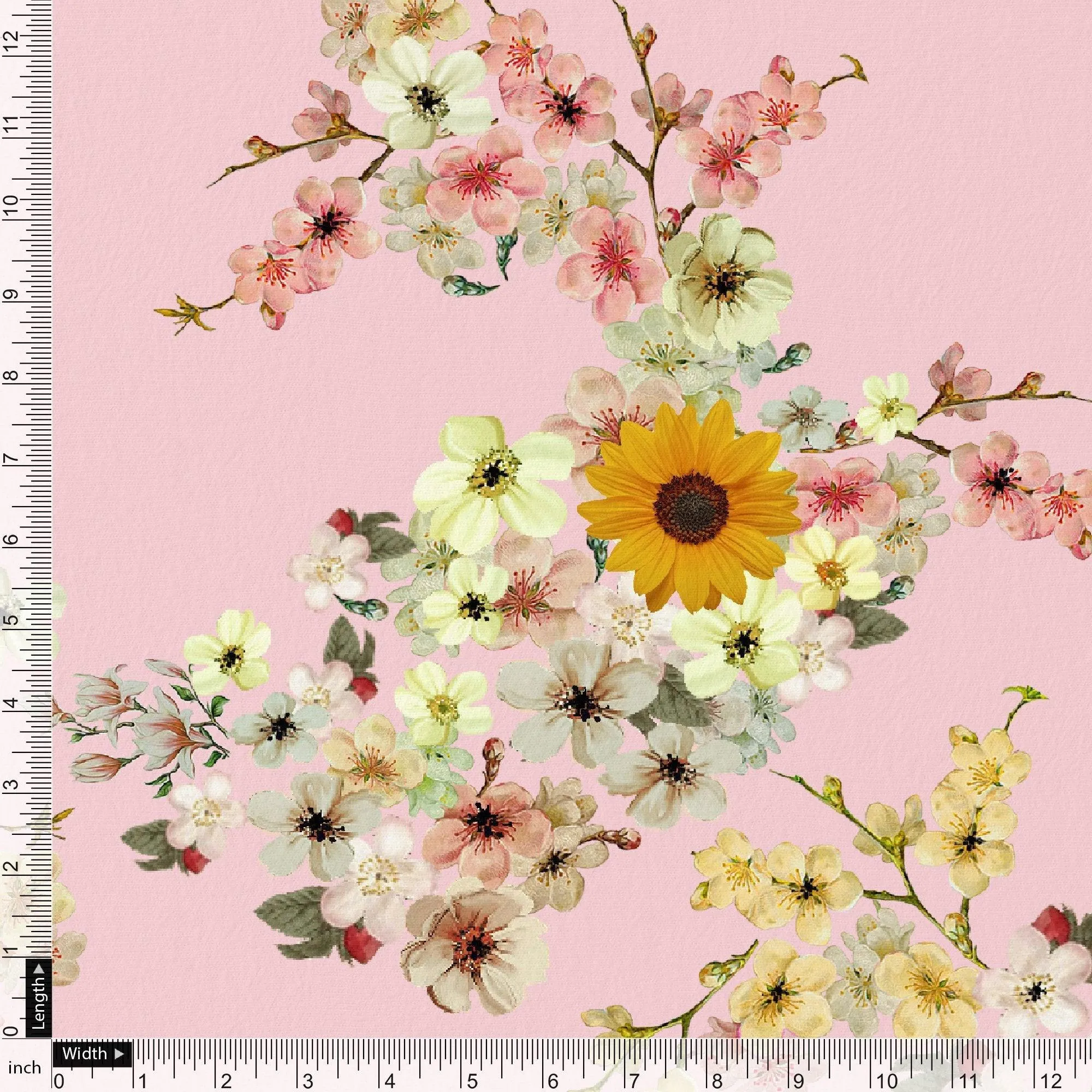 Beautiful Floral Vine Pink Base Digital Printed Fabric