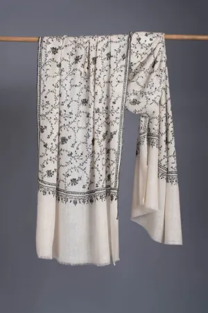 Black White Cashmere Embroidered Wrap - JIBLA