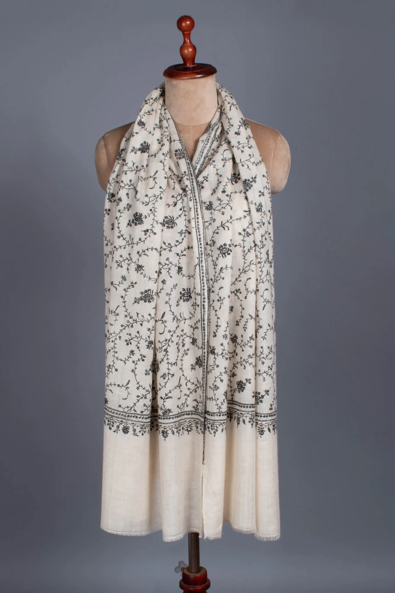 Black White Cashmere Embroidered Wrap - JIBLA