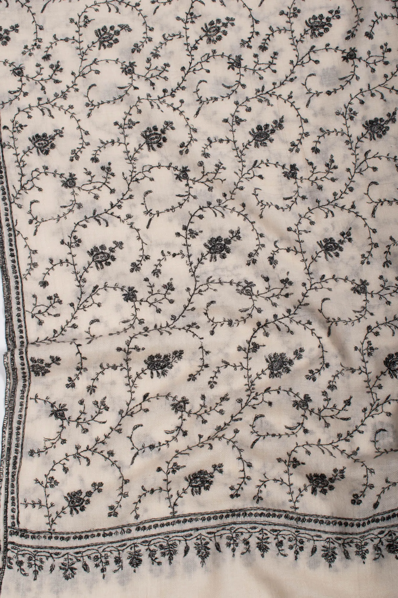 Black White Cashmere Embroidered Wrap - JIBLA