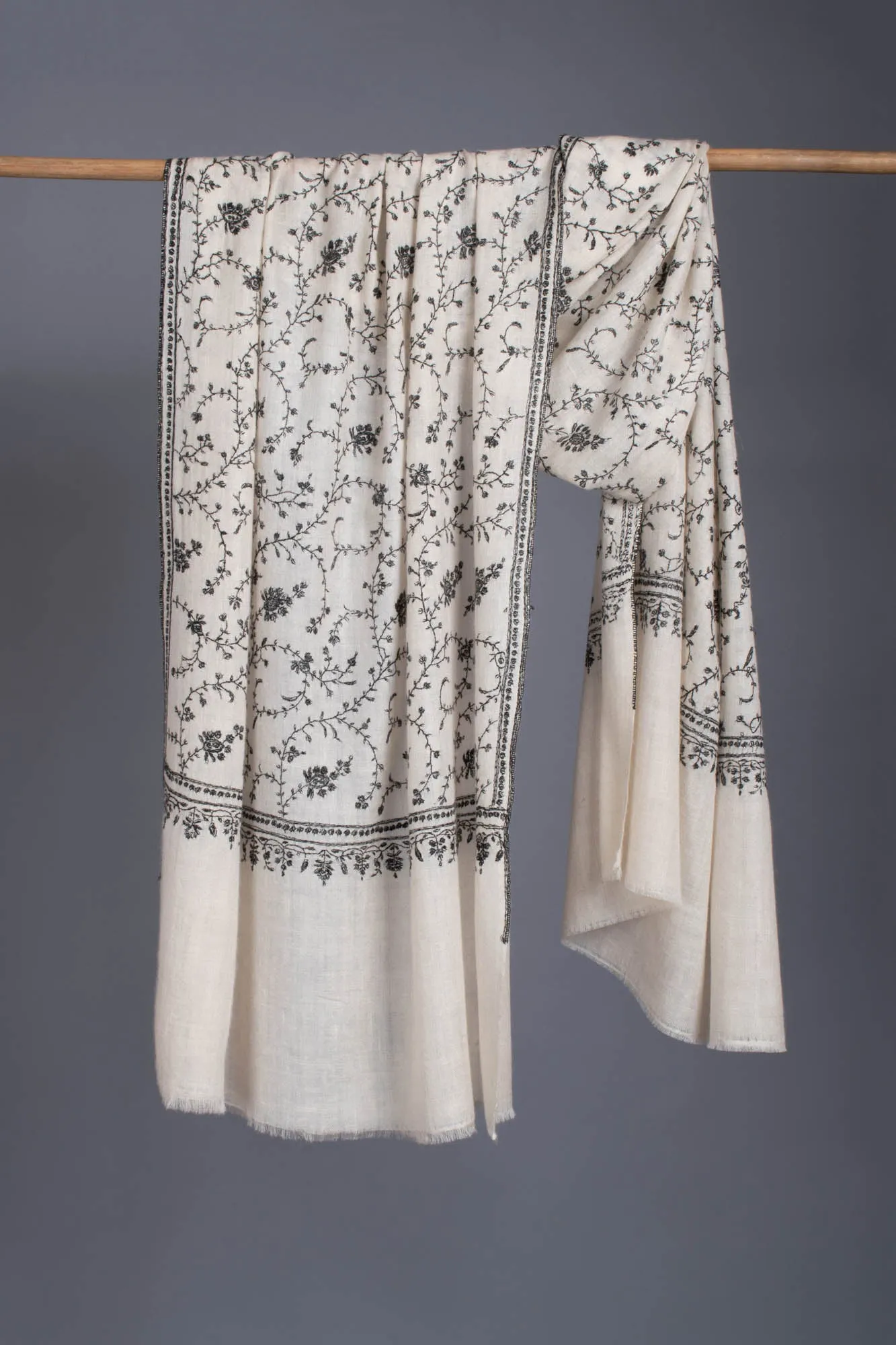 Black White Cashmere Embroidered Wrap - JIBLA