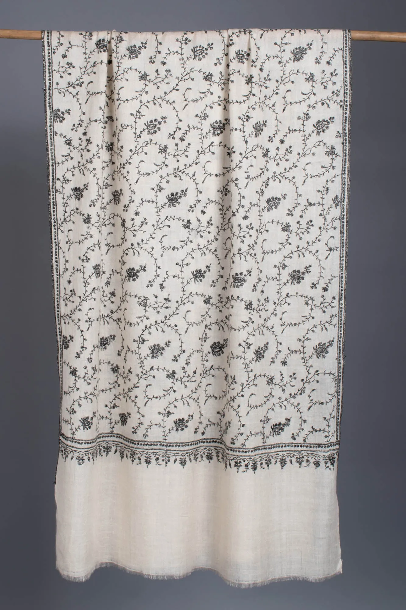 Black White Cashmere Embroidered Wrap - JIBLA