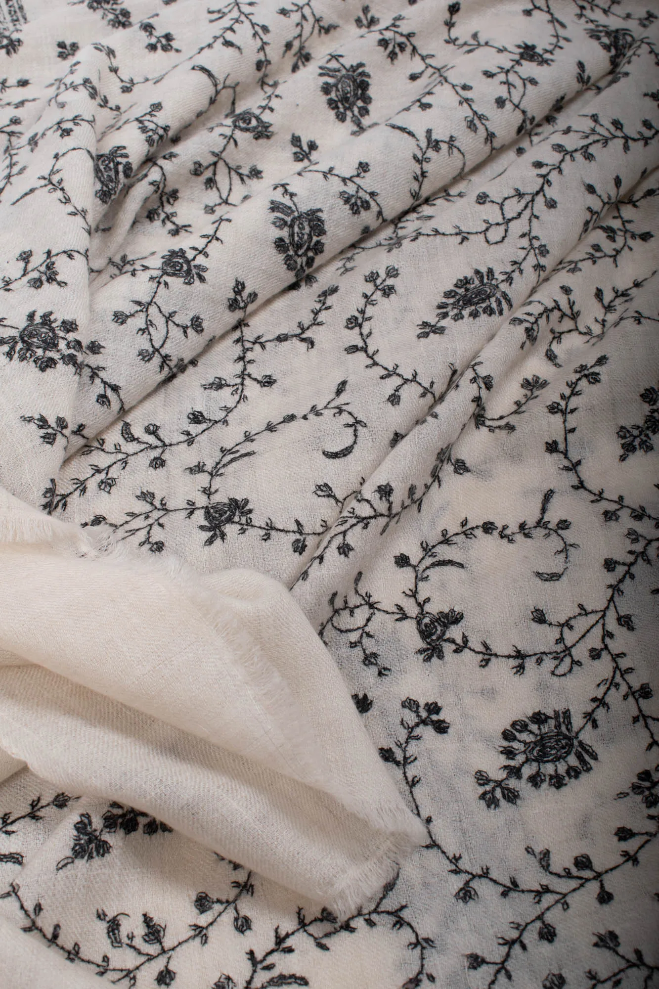 Black White Cashmere Embroidered Wrap - JIBLA