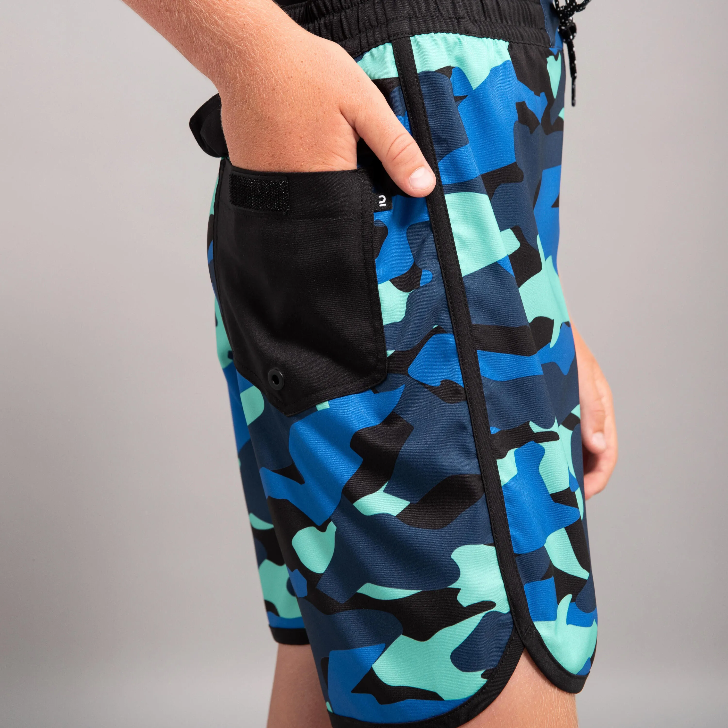 Board shorts boys 500 camouflage blue OLAIAN, blue