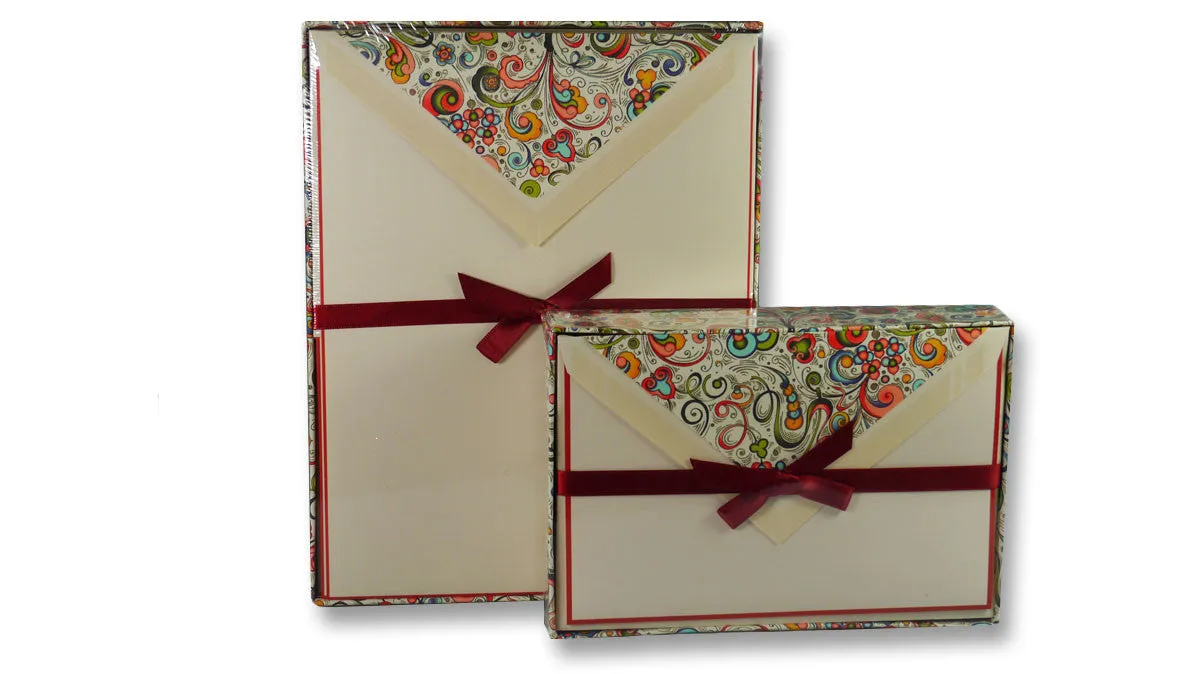 Bordered Writing Paper with Swirled Florentine Envelopes