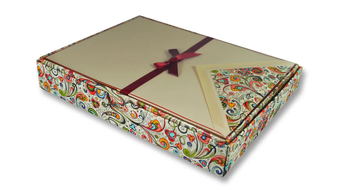 Bordered Writing Paper with Swirled Florentine Envelopes