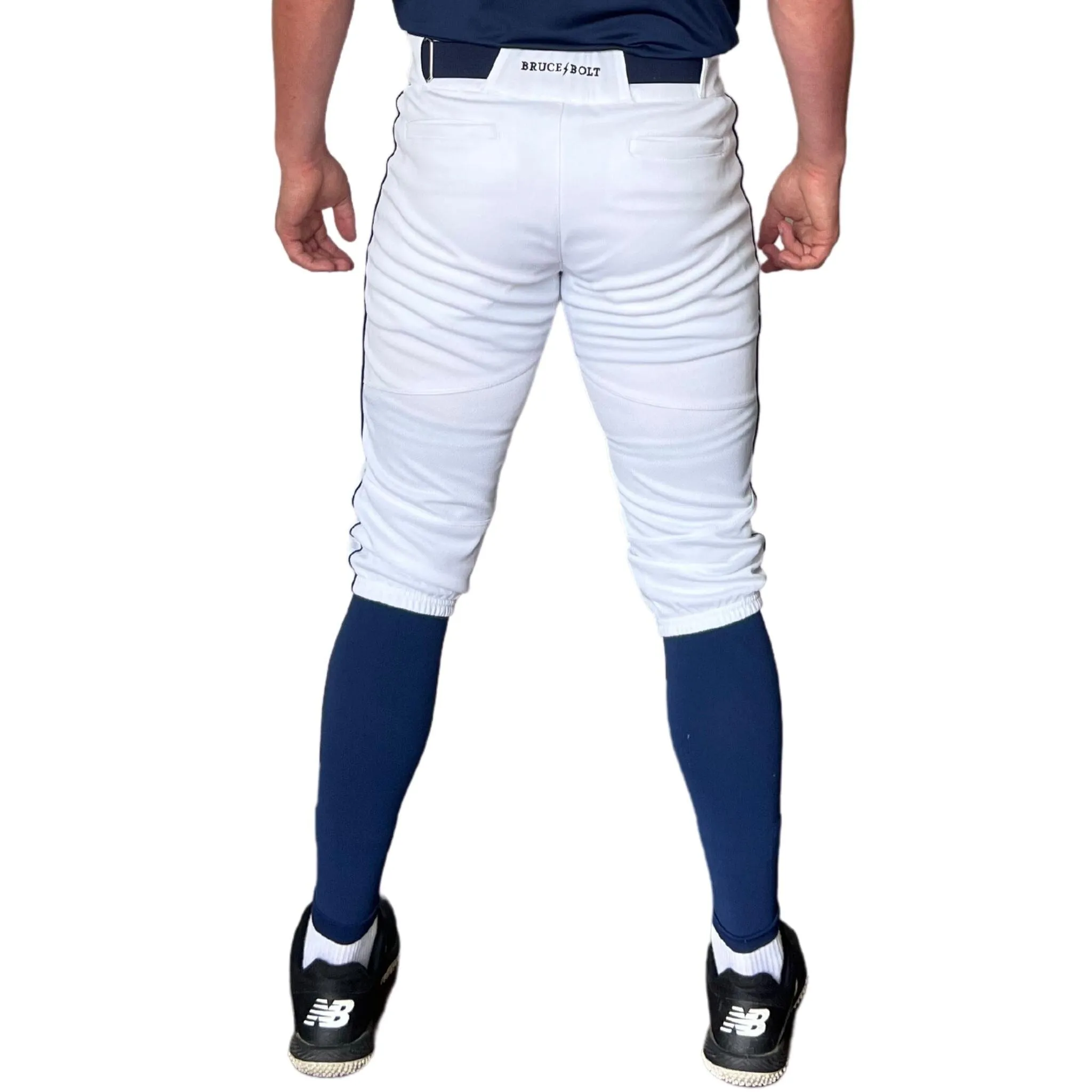 BRUCE BOLT Premium Pro Baseball Knicker - WHITE w/ Navy