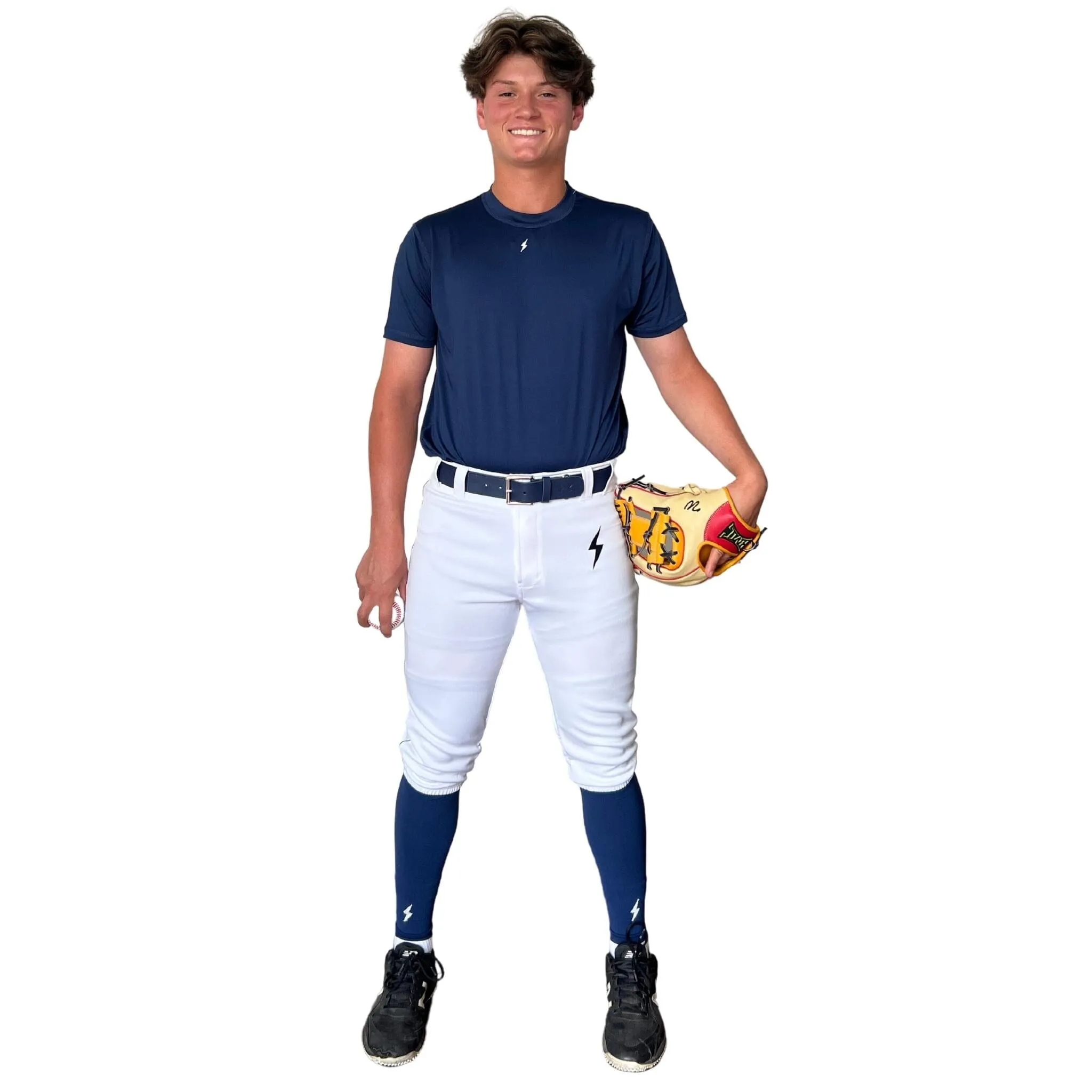 BRUCE BOLT Premium Pro Baseball Knicker - WHITE w/ Navy