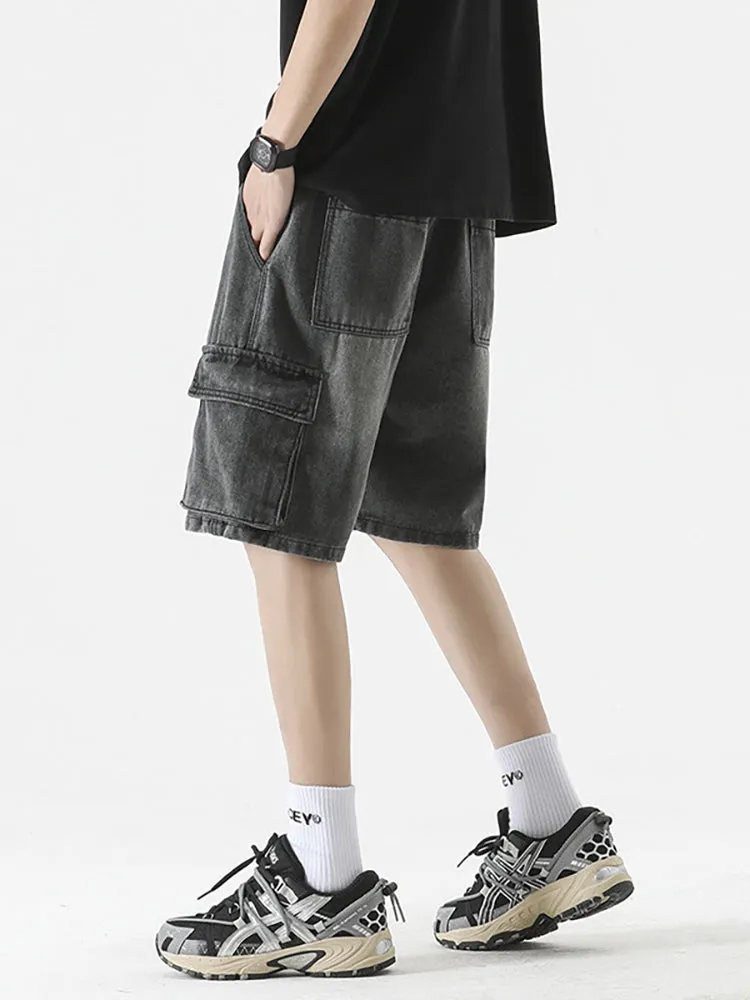 Cargo Drawstring Pocket Denim Shorts