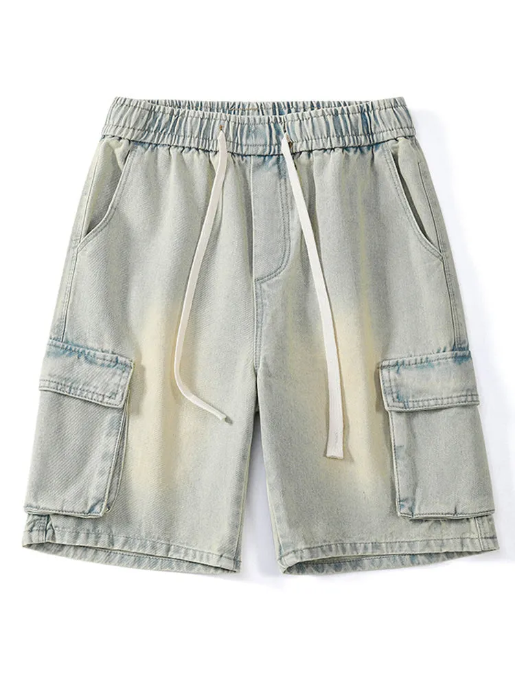 Cargo Drawstring Pocket Denim Shorts