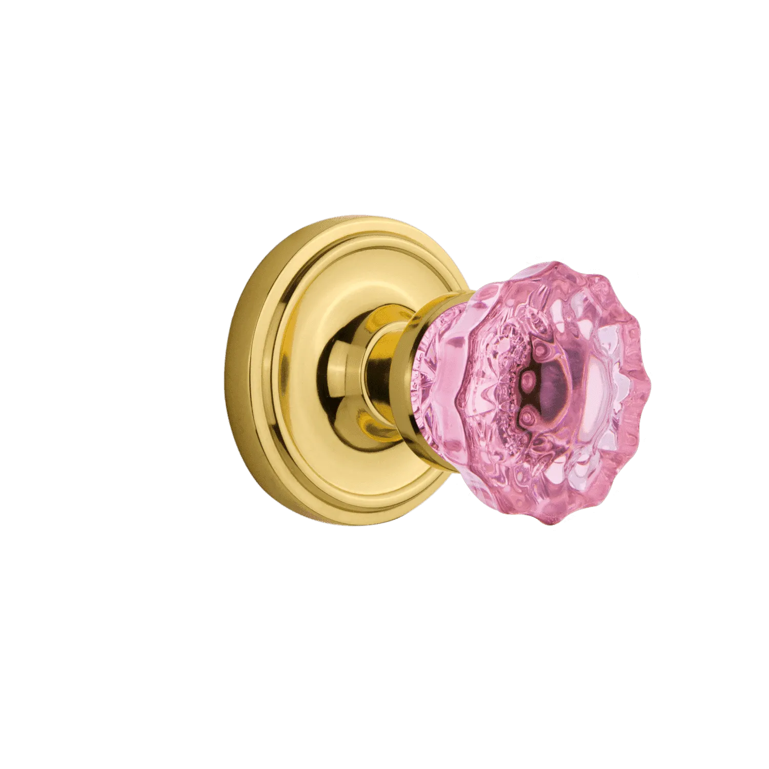 Classic Rosette with Pink Crystal Knob in Polished Brass