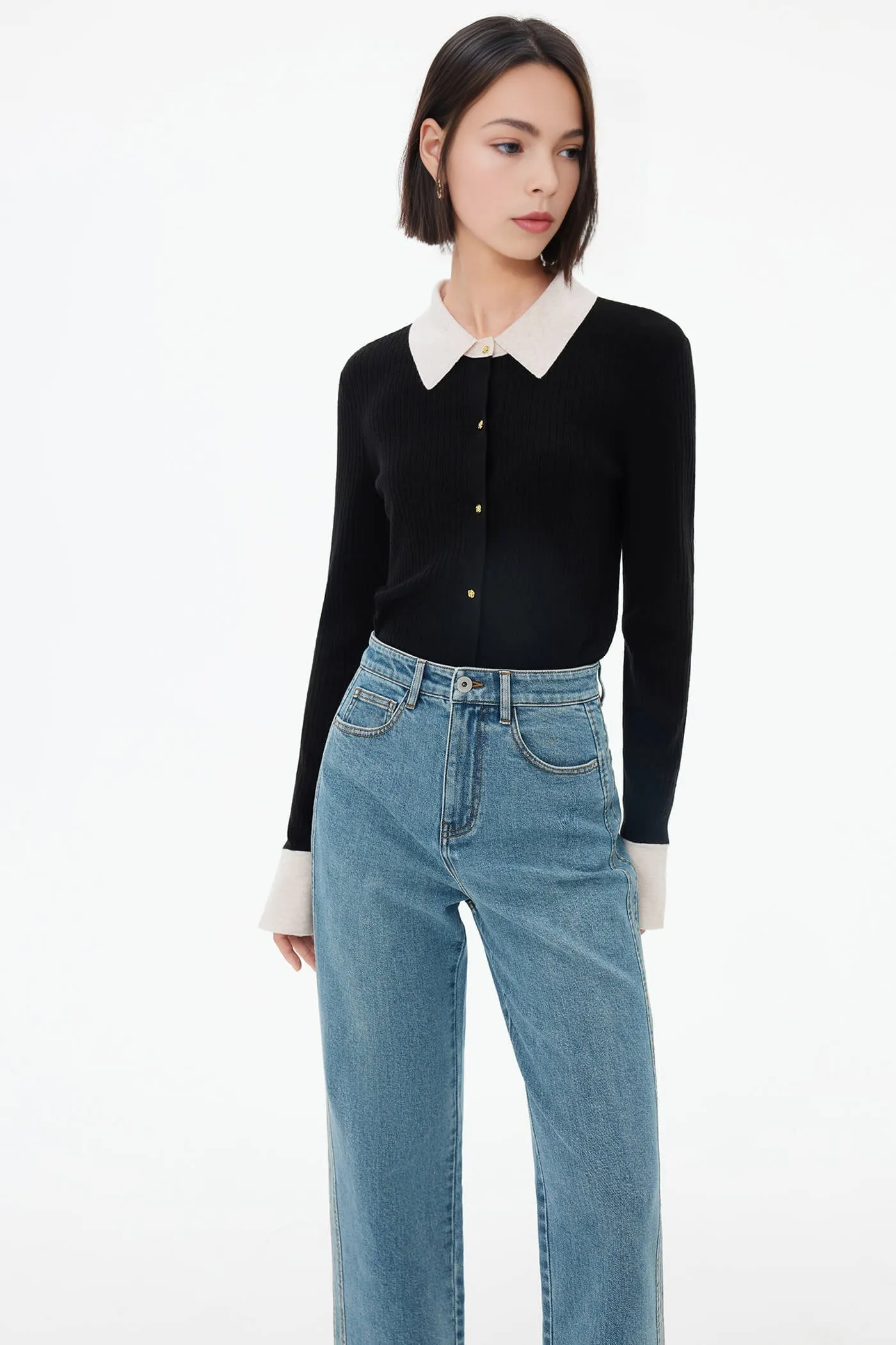 Color-Blocked Cuff Knit Cardigan