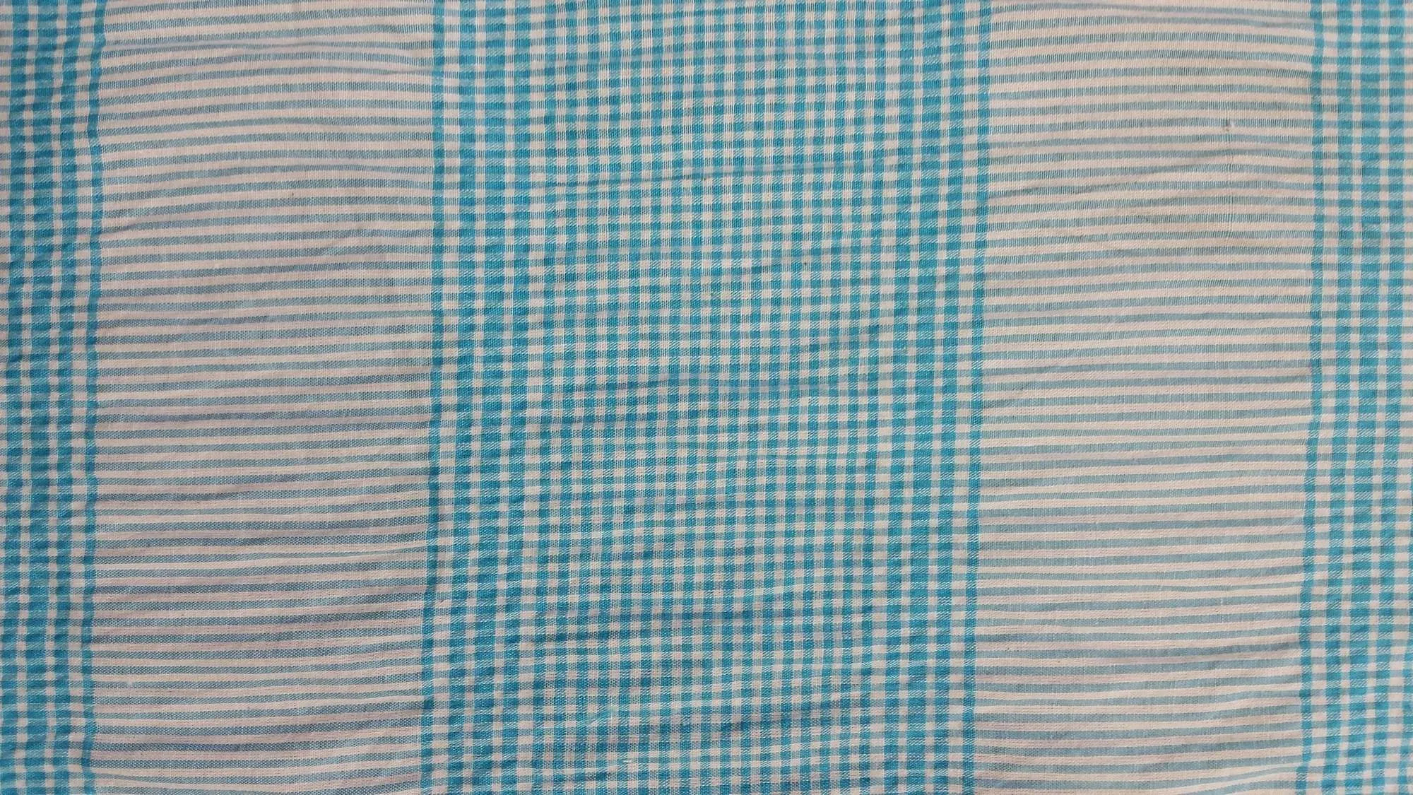 COTTON POLY POPLIN YARN DYED CHECK STRETCHED WOVEN - SHIRTING FABRIC<br><h6>5-TURQ/WHITE<br>CPSYD-D#C0010</h6>