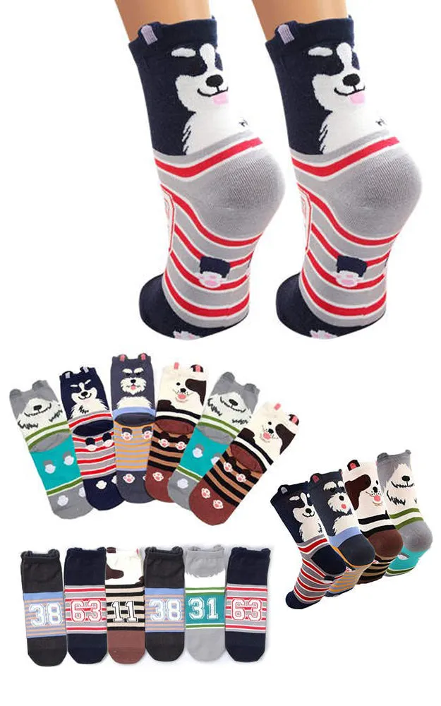 DB76120 Cute Animal Cartoon Cotton Casual Socks  (12prs Pack)