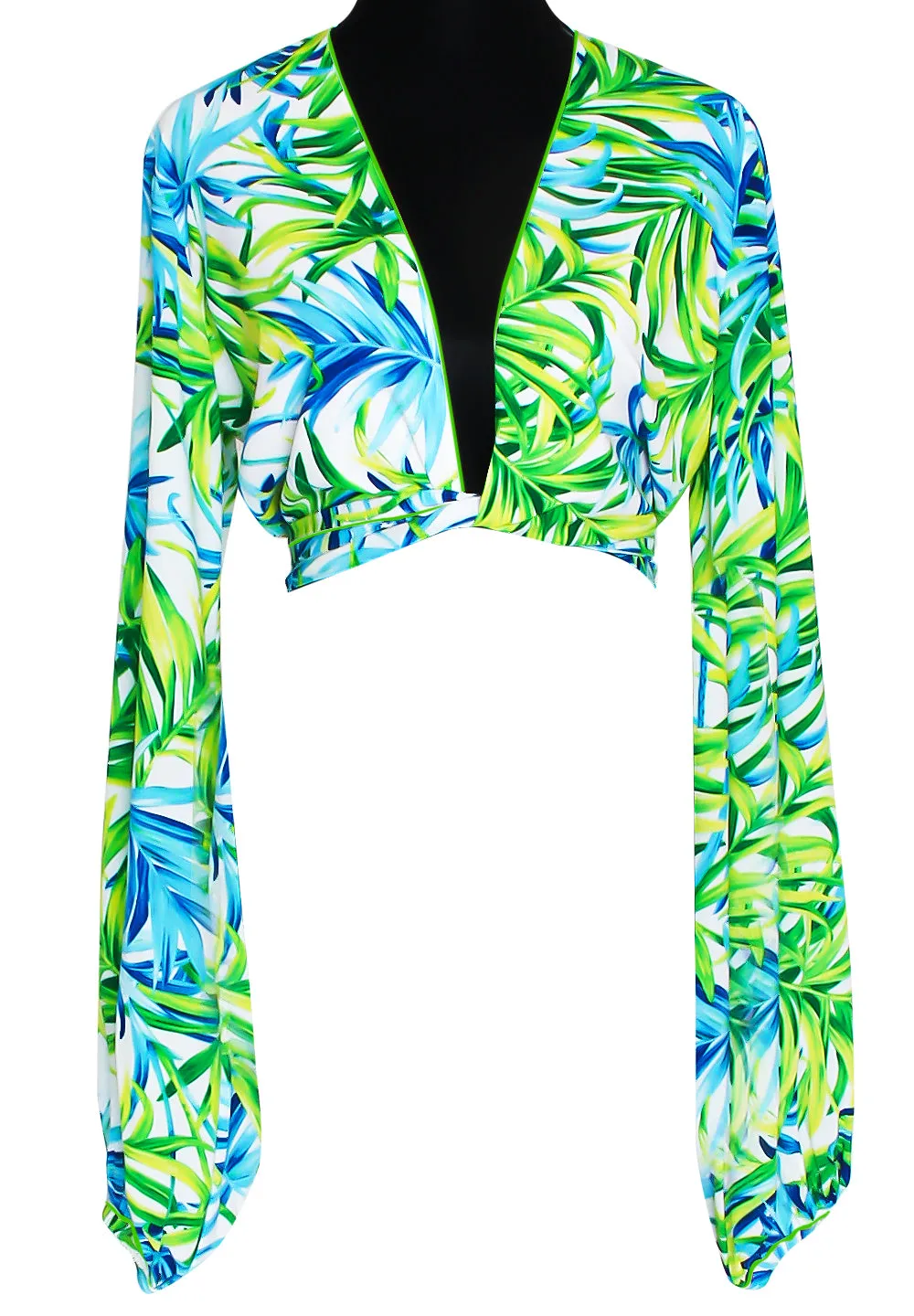 Euphoria - Paradise Palm Cropped Blouse (Neon Green)