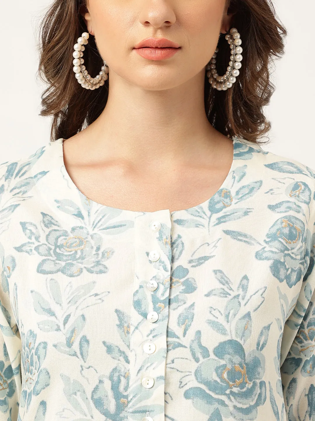 Floral Print A-Line Kurta With Asymmetric Hemline