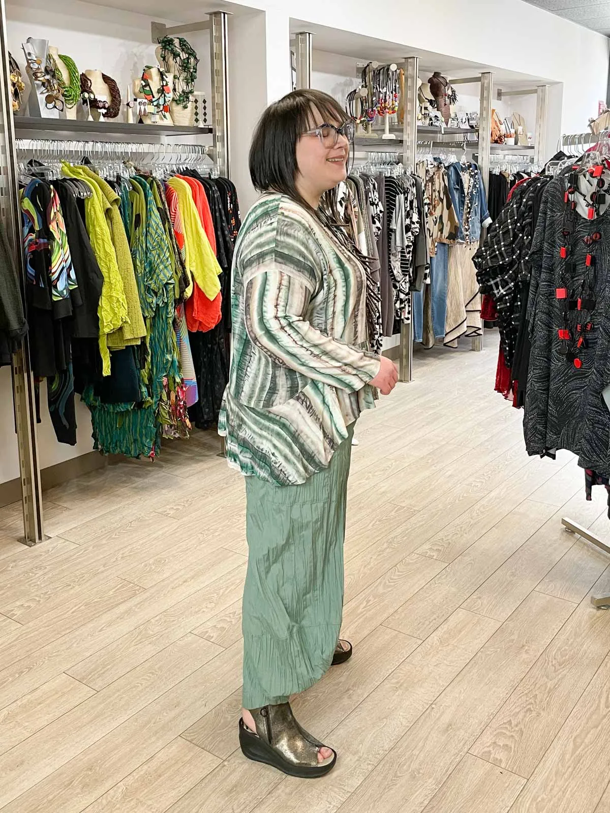Fly Pant, Green Pleat