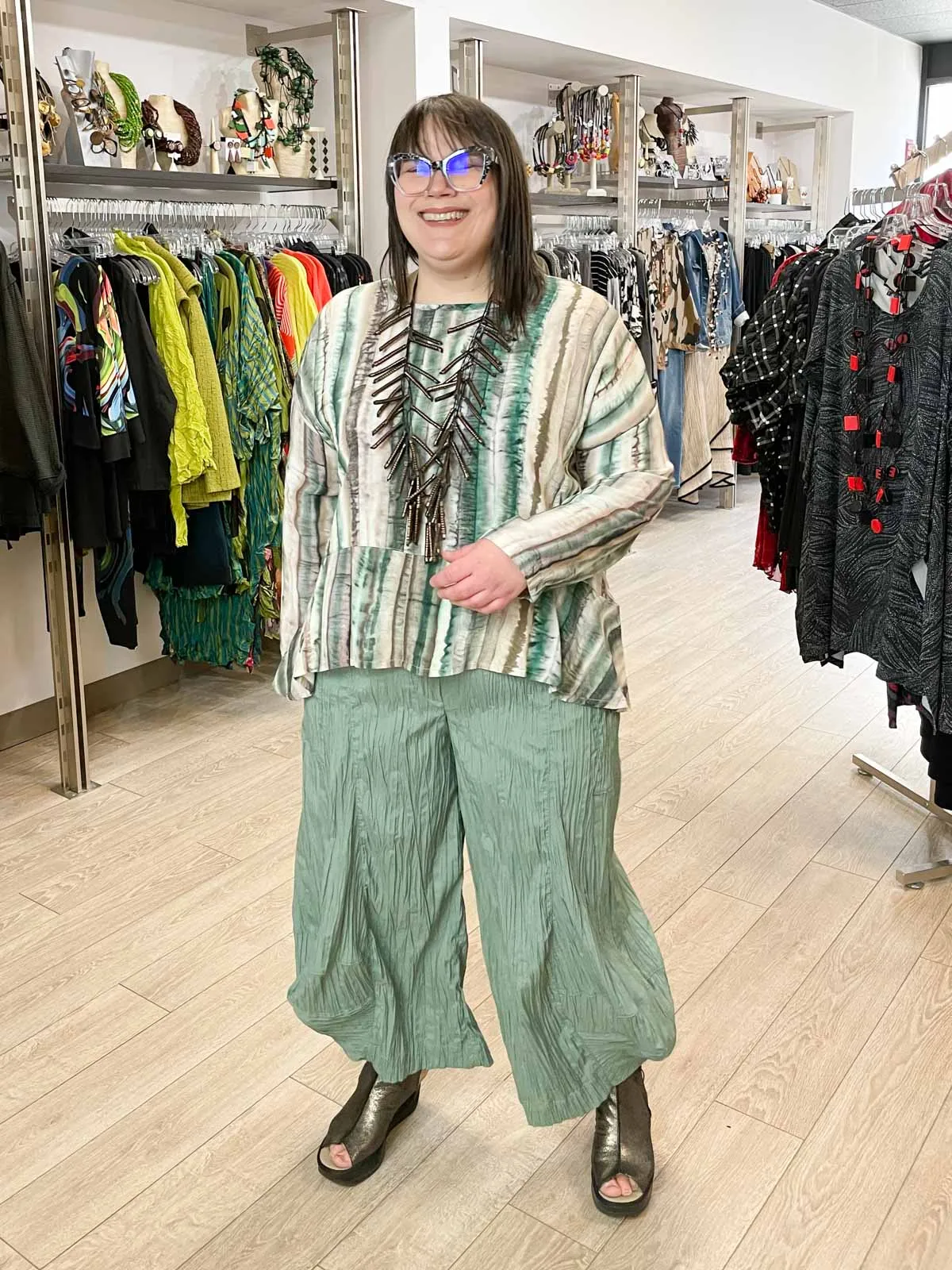 Fly Pant, Green Pleat