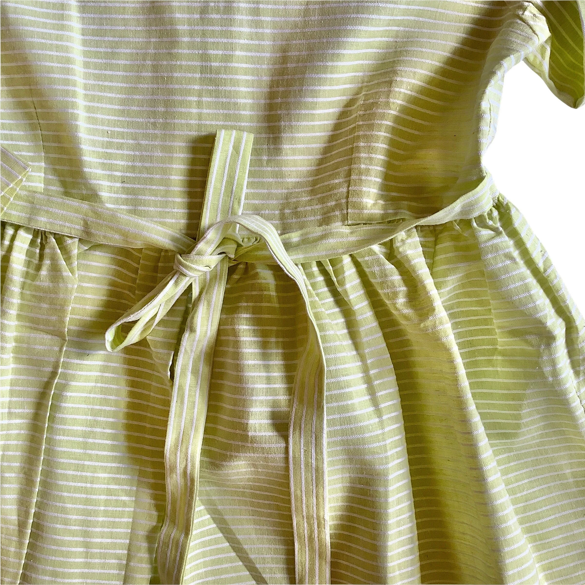 French Vintage 1960's Lime Green Thinstripes Dress/Blouse  / 6-8Y