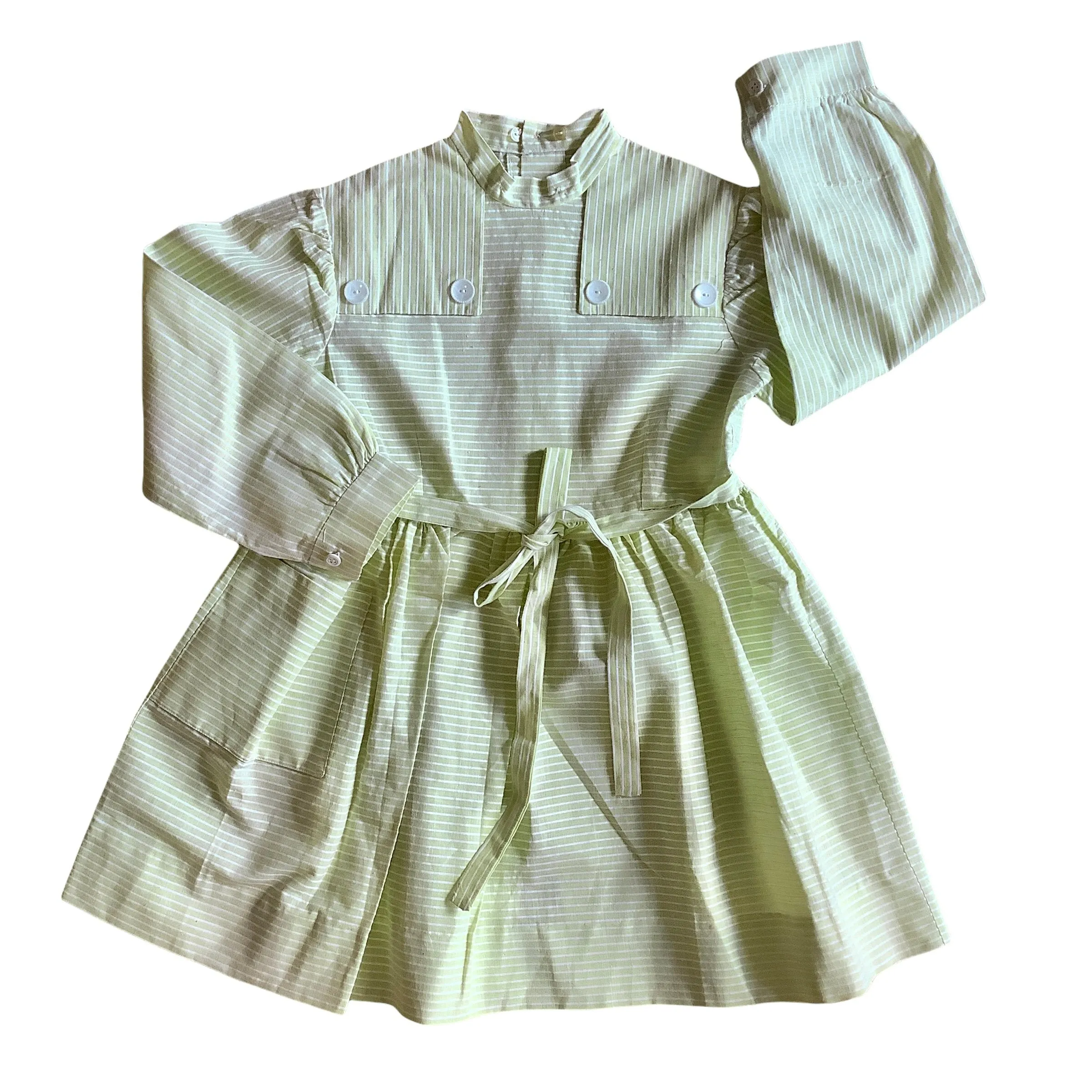 French Vintage 1960's Lime Green Thinstripes Dress/Blouse  / 6-8Y
