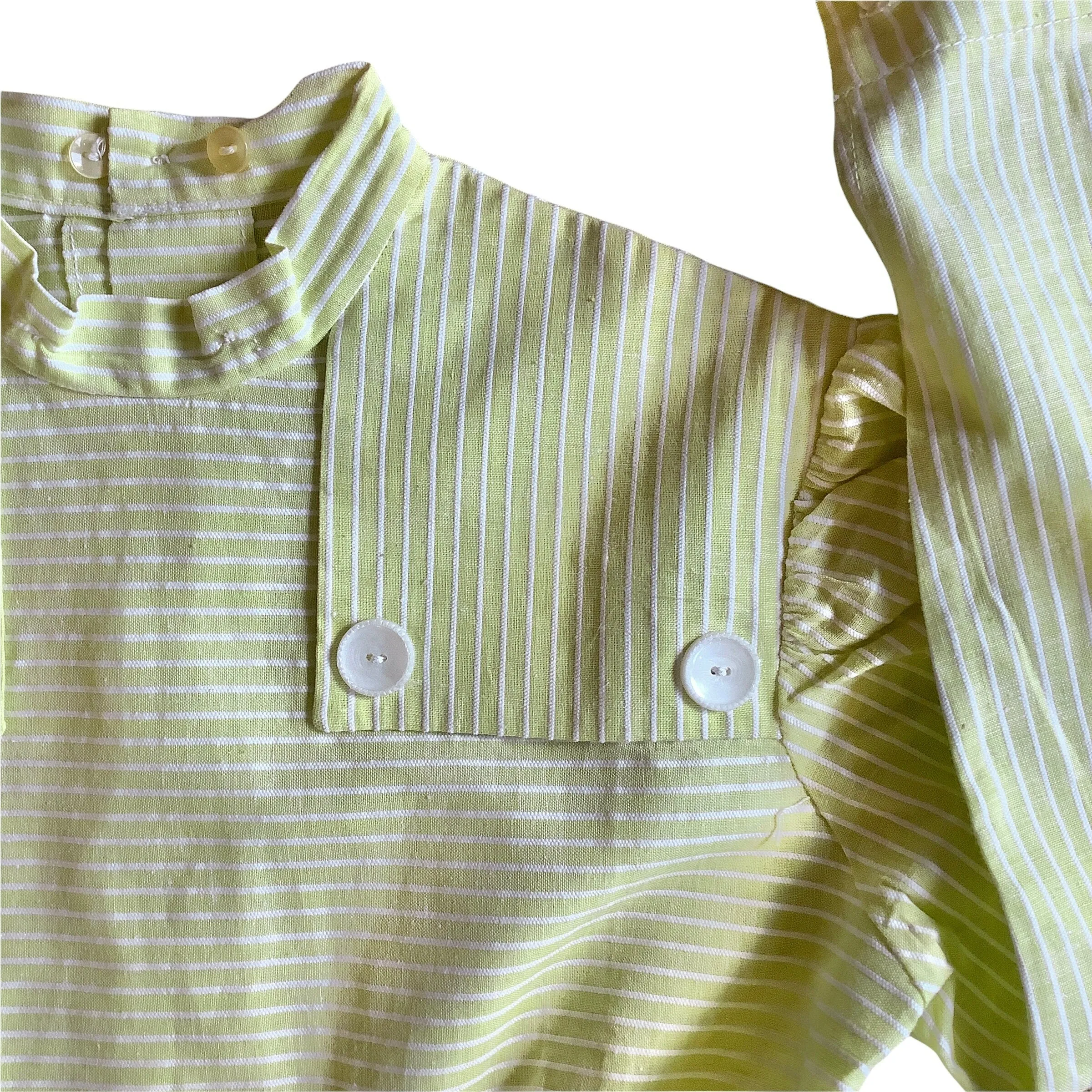 French Vintage 1960's Lime Green Thinstripes Dress/Blouse  / 6-8Y
