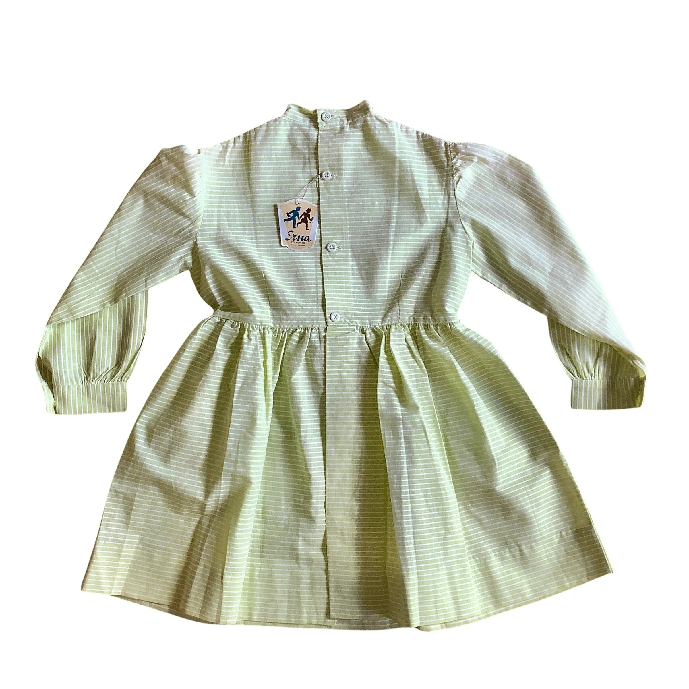 French Vintage 1960's Lime Green Thinstripes Dress/Blouse  / 6-8Y