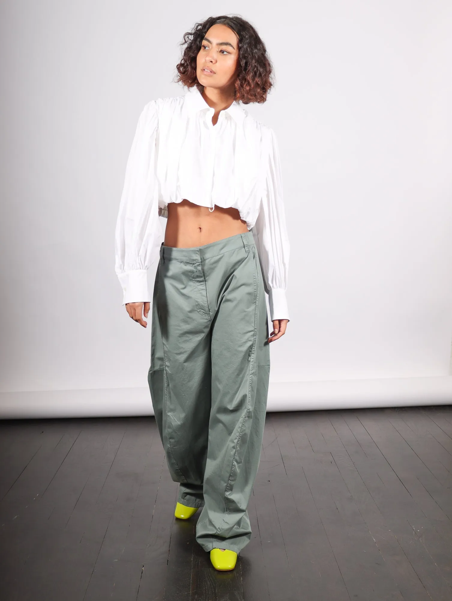 Garment Dyed Silky Cotton Sid Pant in Green Limestone by Tibi