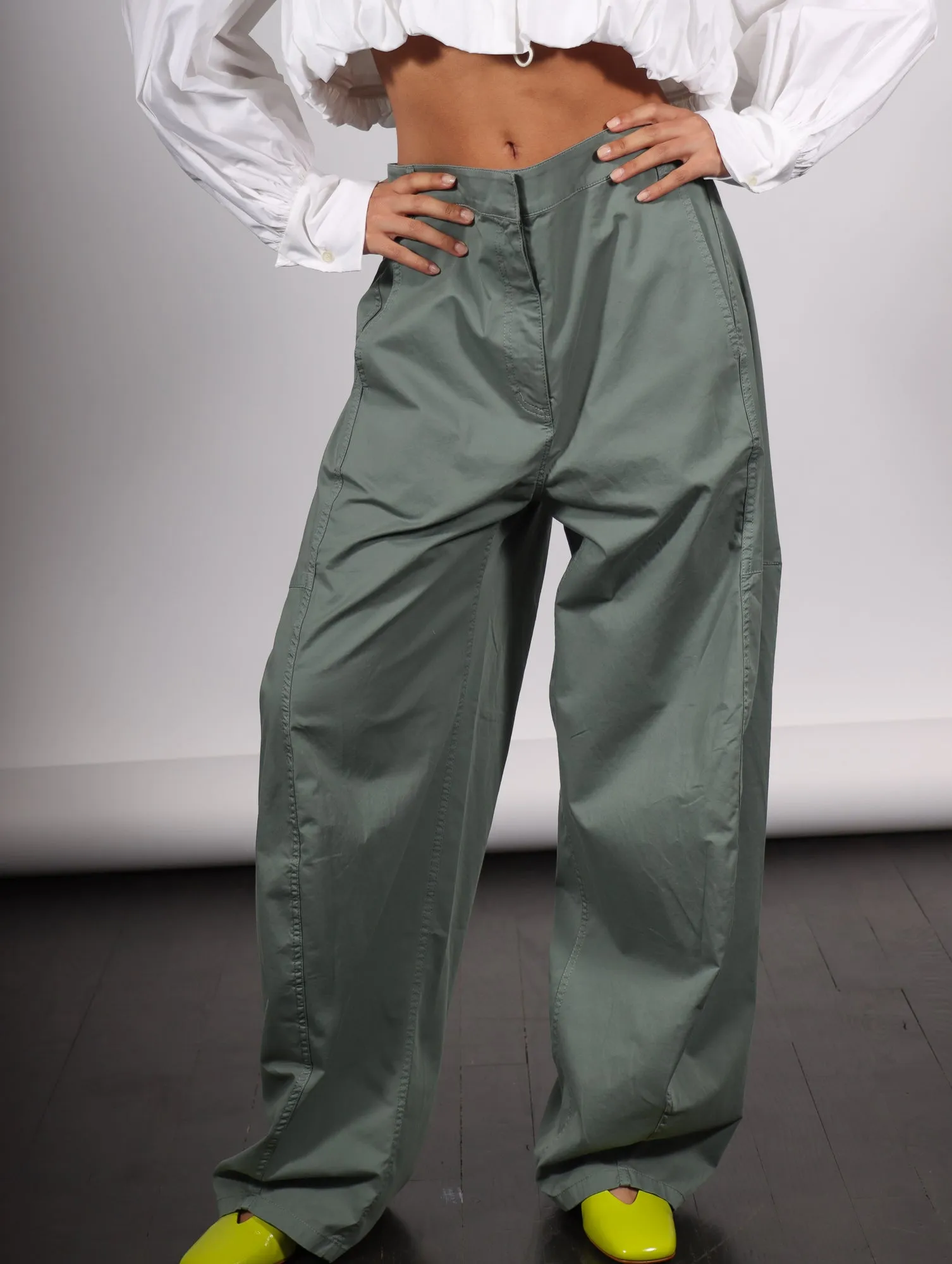 Garment Dyed Silky Cotton Sid Pant in Green Limestone by Tibi