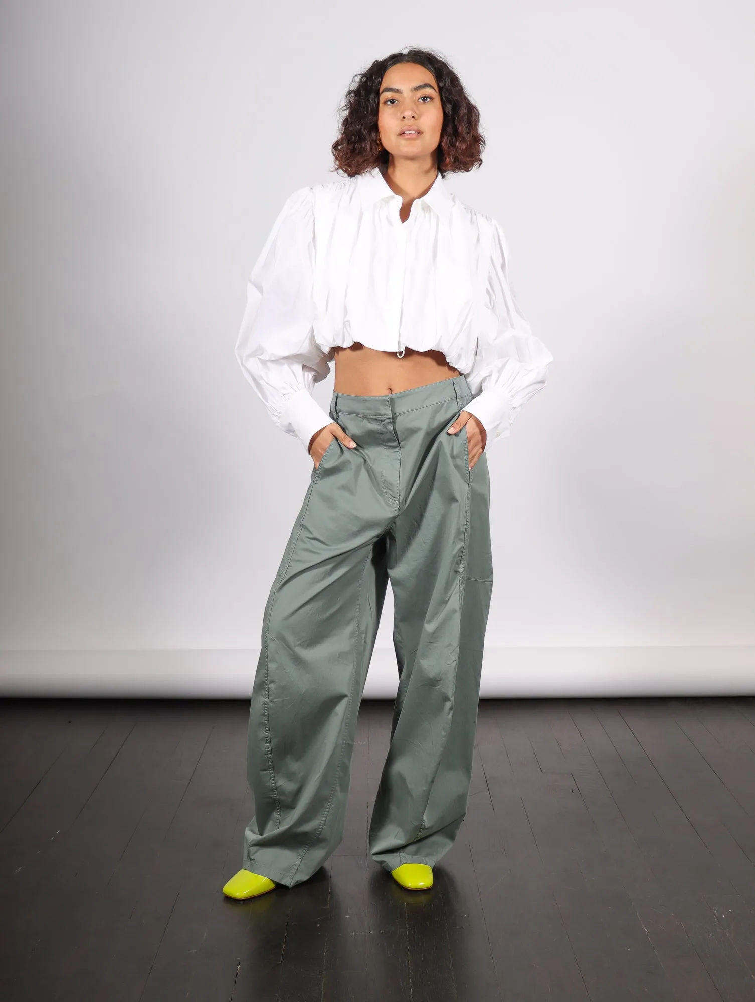 Garment Dyed Silky Cotton Sid Pant in Green Limestone by Tibi