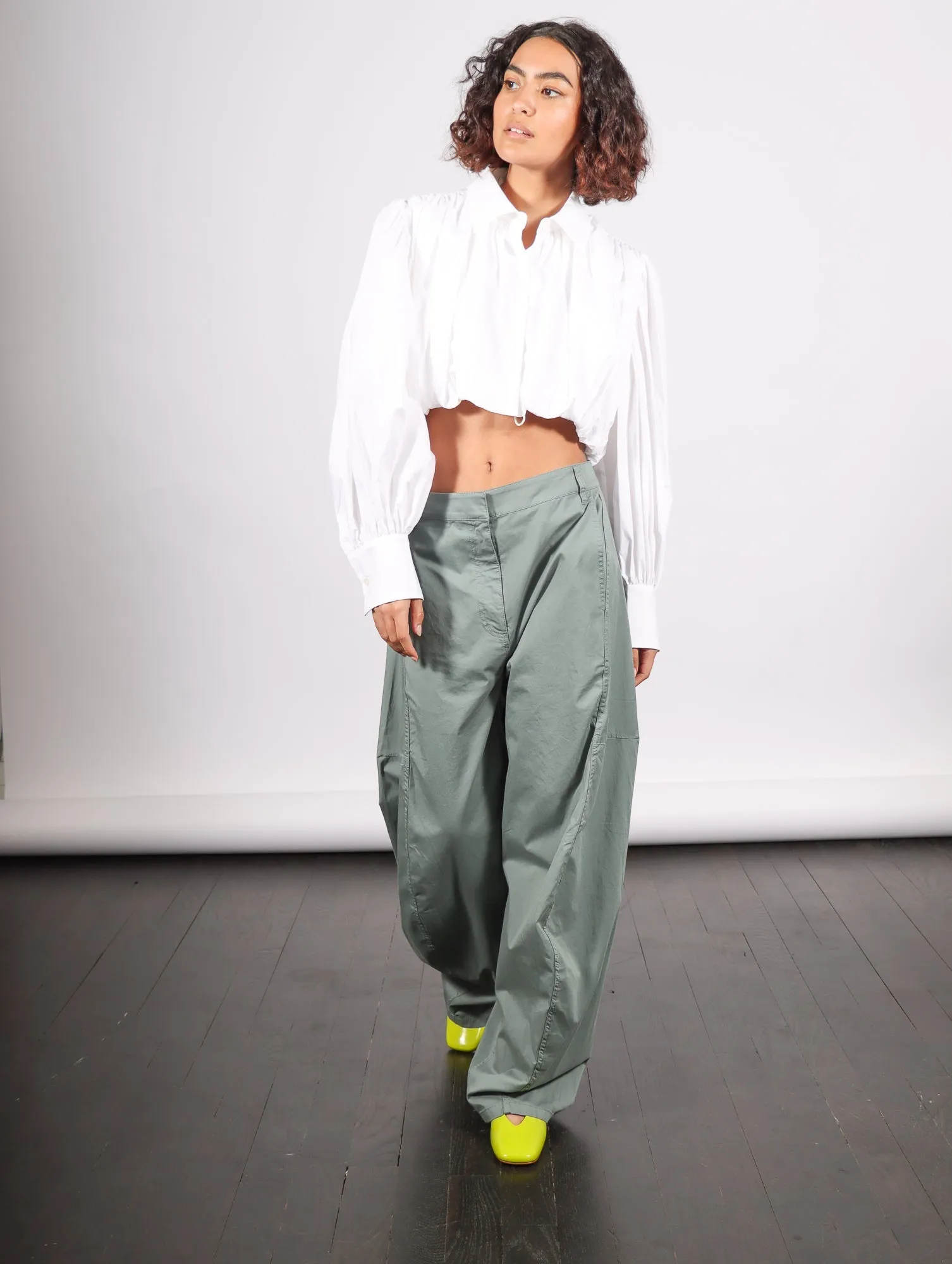 Garment Dyed Silky Cotton Sid Pant in Green Limestone by Tibi