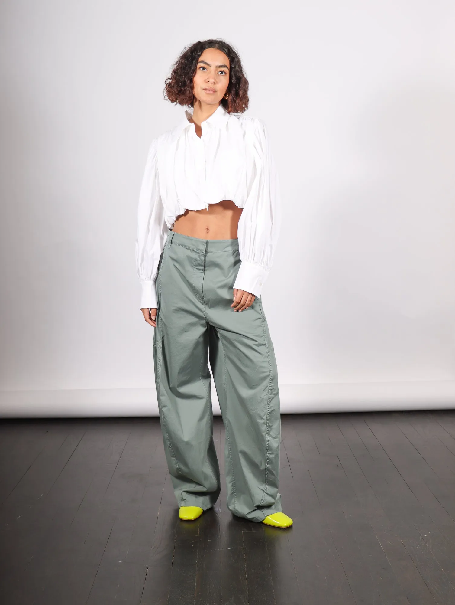 Garment Dyed Silky Cotton Sid Pant in Green Limestone by Tibi