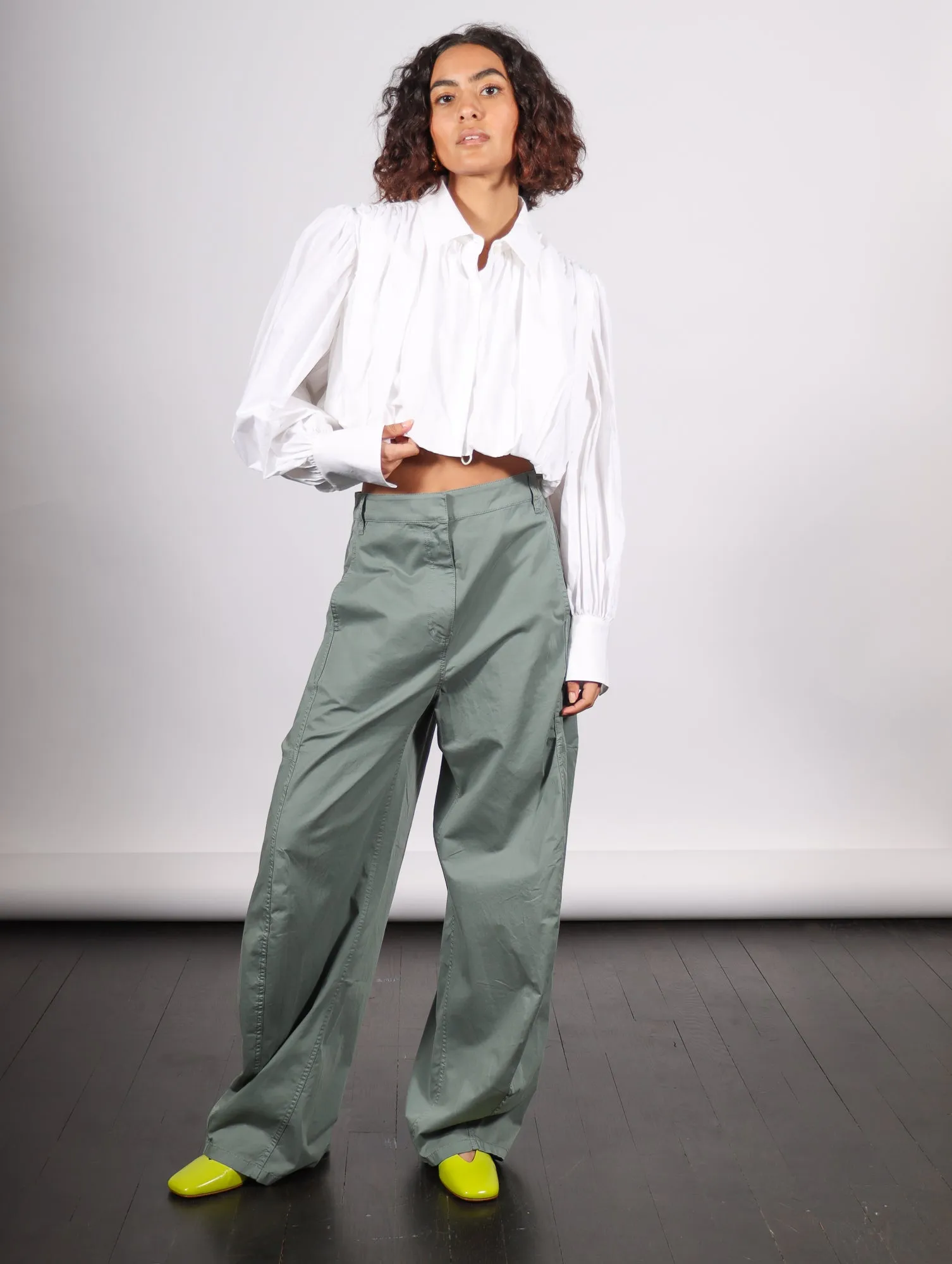 Garment Dyed Silky Cotton Sid Pant in Green Limestone by Tibi