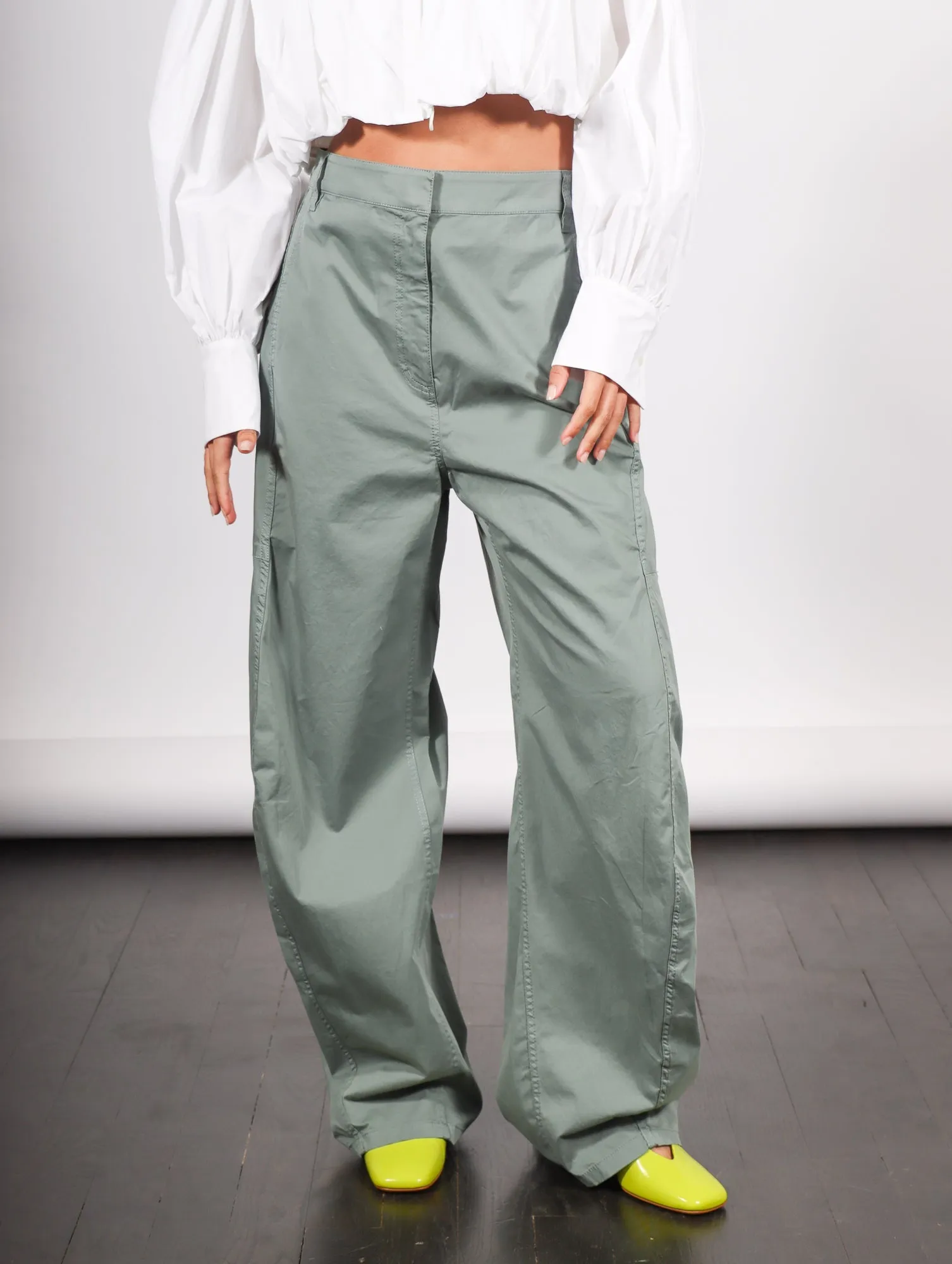 Garment Dyed Silky Cotton Sid Pant in Green Limestone by Tibi
