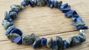 Hand Crafted, Natural Freeform Lapis Lazuli Bead Stretch Bracelet. One size fits most