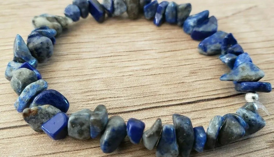 Hand Crafted, Natural Freeform Lapis Lazuli Bead Stretch Bracelet. One size fits most