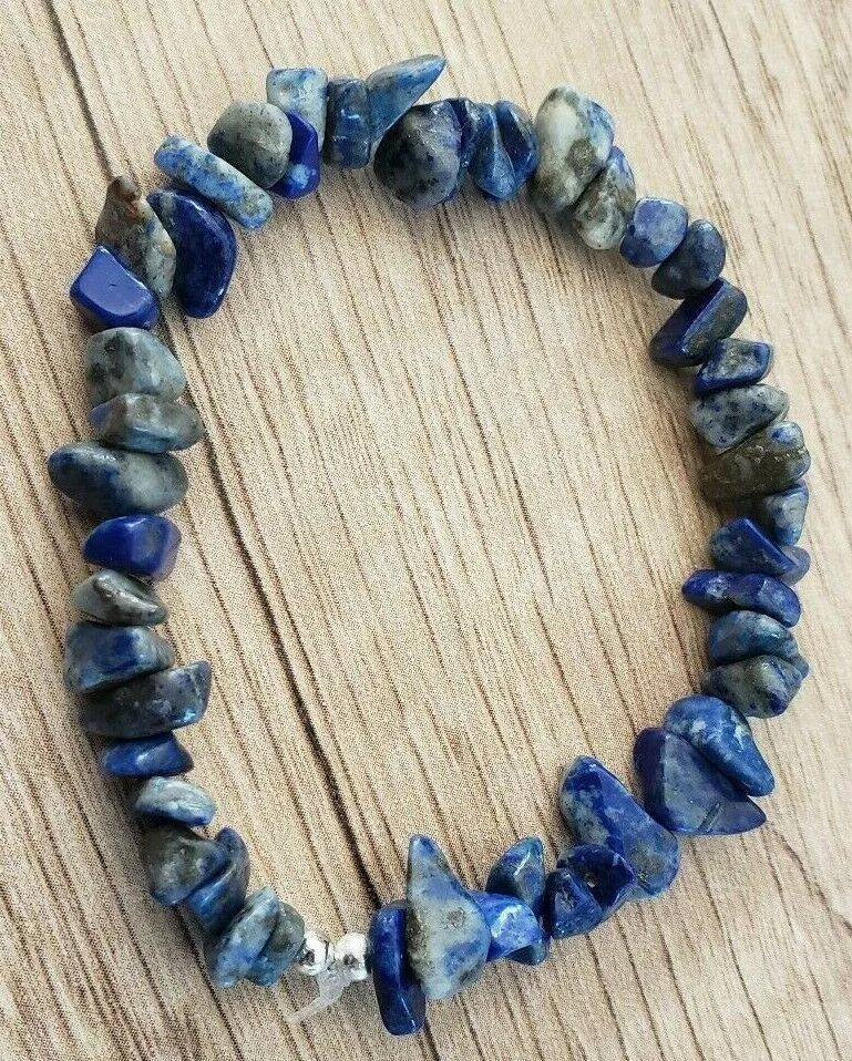 Hand Crafted, Natural Freeform Lapis Lazuli Bead Stretch Bracelet. One size fits most