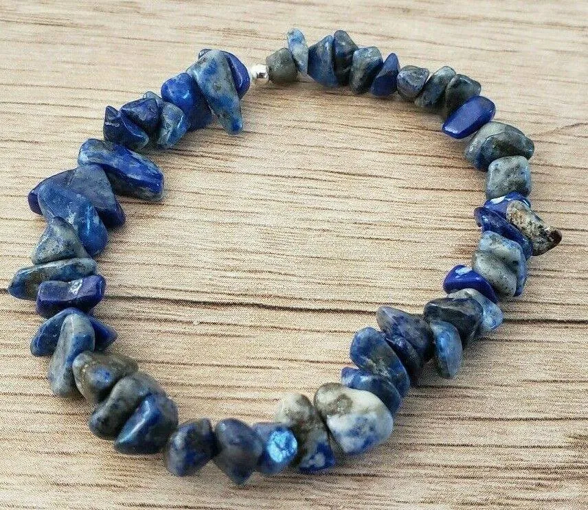 Hand Crafted, Natural Freeform Lapis Lazuli Bead Stretch Bracelet. One size fits most