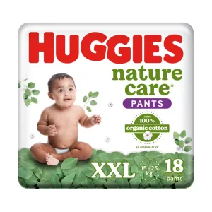 Huggies Nature Care Pants, Double Extra Large Size (15-25 Kg) Premium Baby Diaper Pants, 18 Count, Made with 100% Organic Cotton