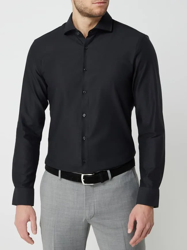 Jake*s Slim Fit Twill Business Shirt, Black