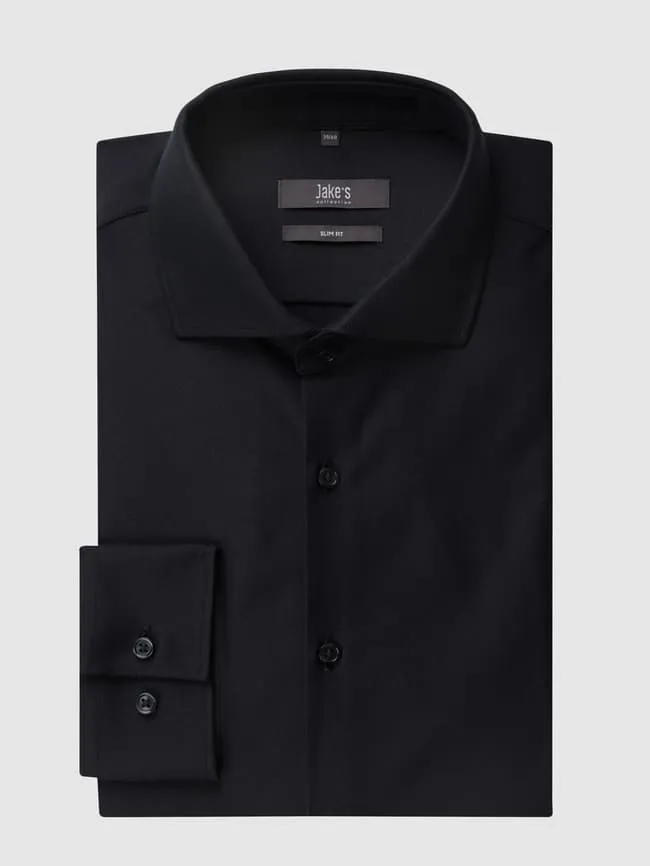 Jake*s Slim Fit Twill Business Shirt, Black