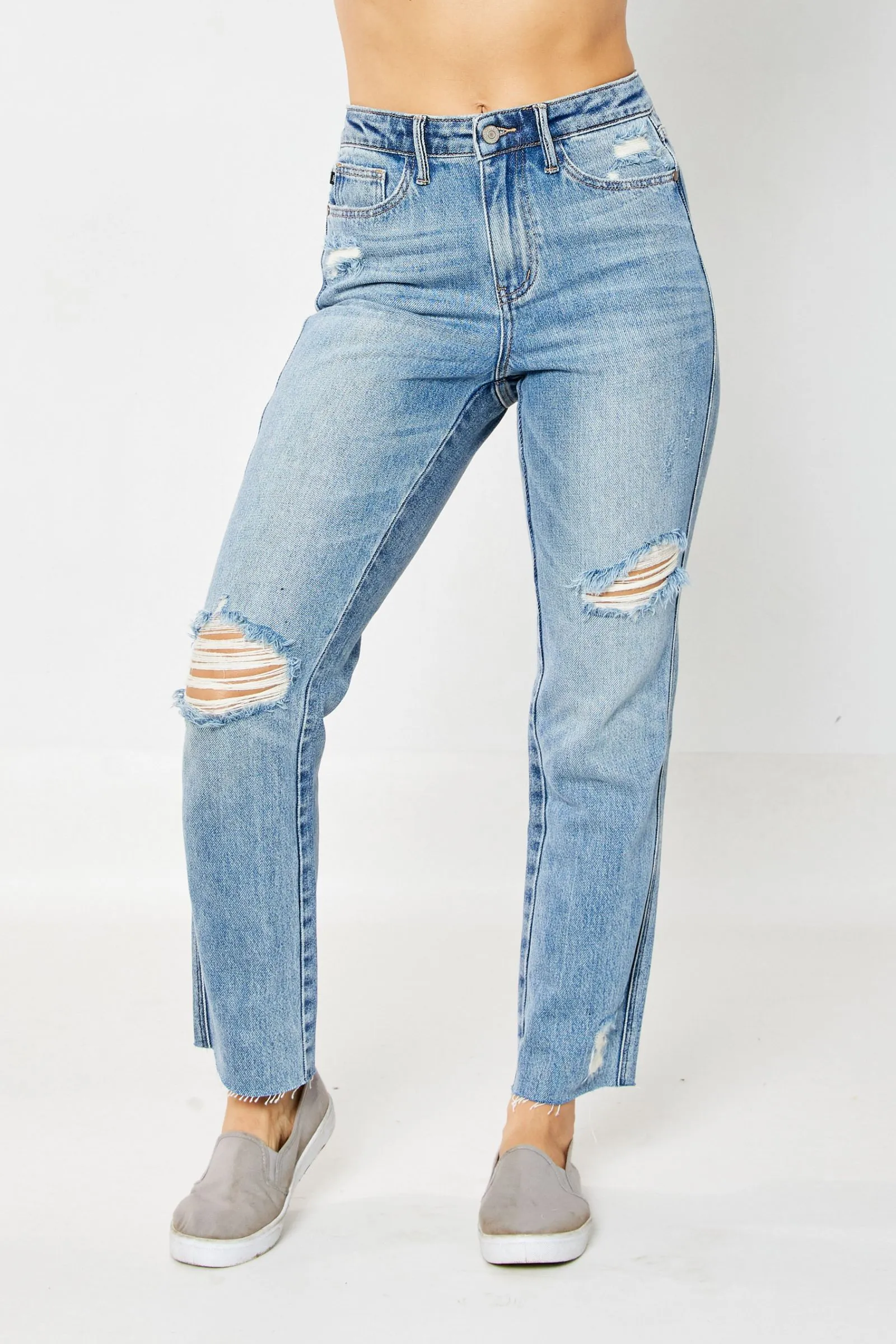 Judy Blue High Waist Rigid Magic Destroy Straight Denim 88736