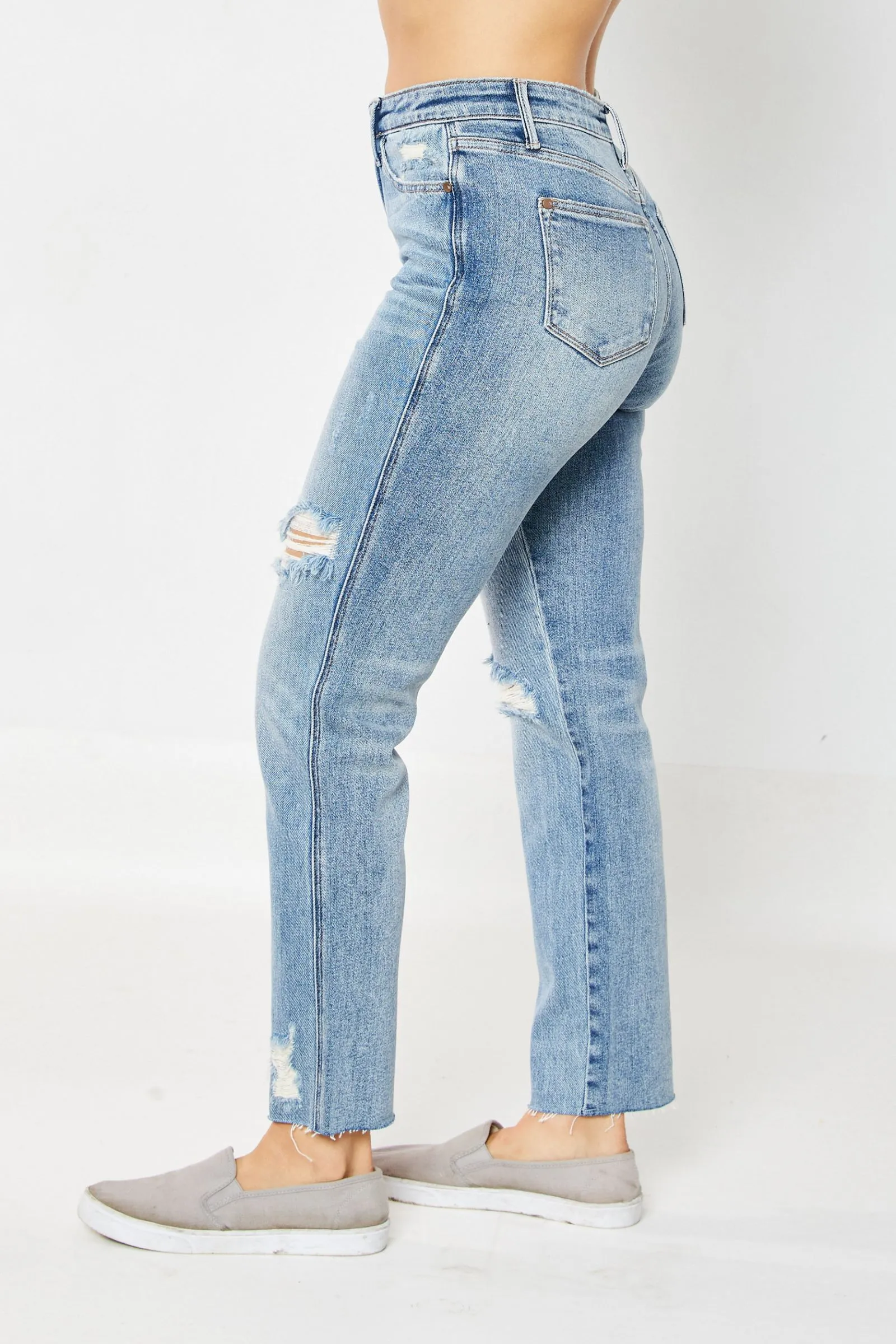 Judy Blue High Waist Rigid Magic Destroy Straight Denim 88736