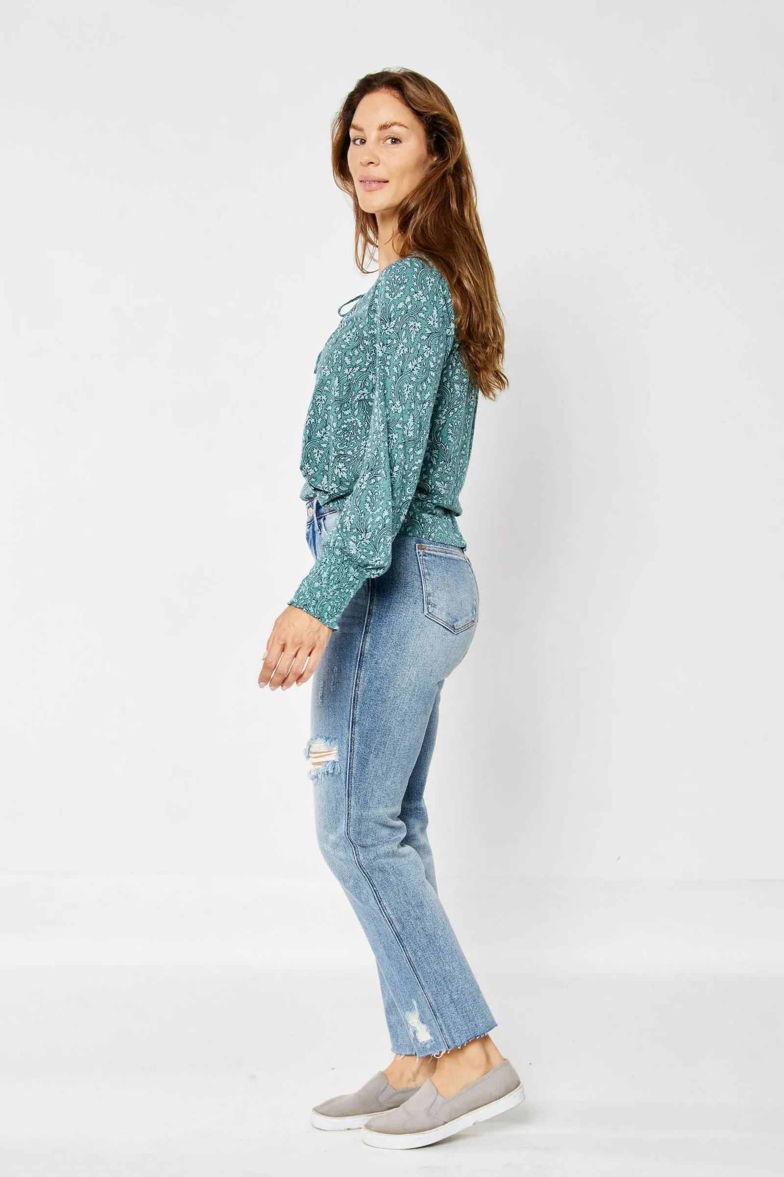 Judy Blue High Waist Rigid Magic Destroy Straight Denim 88736