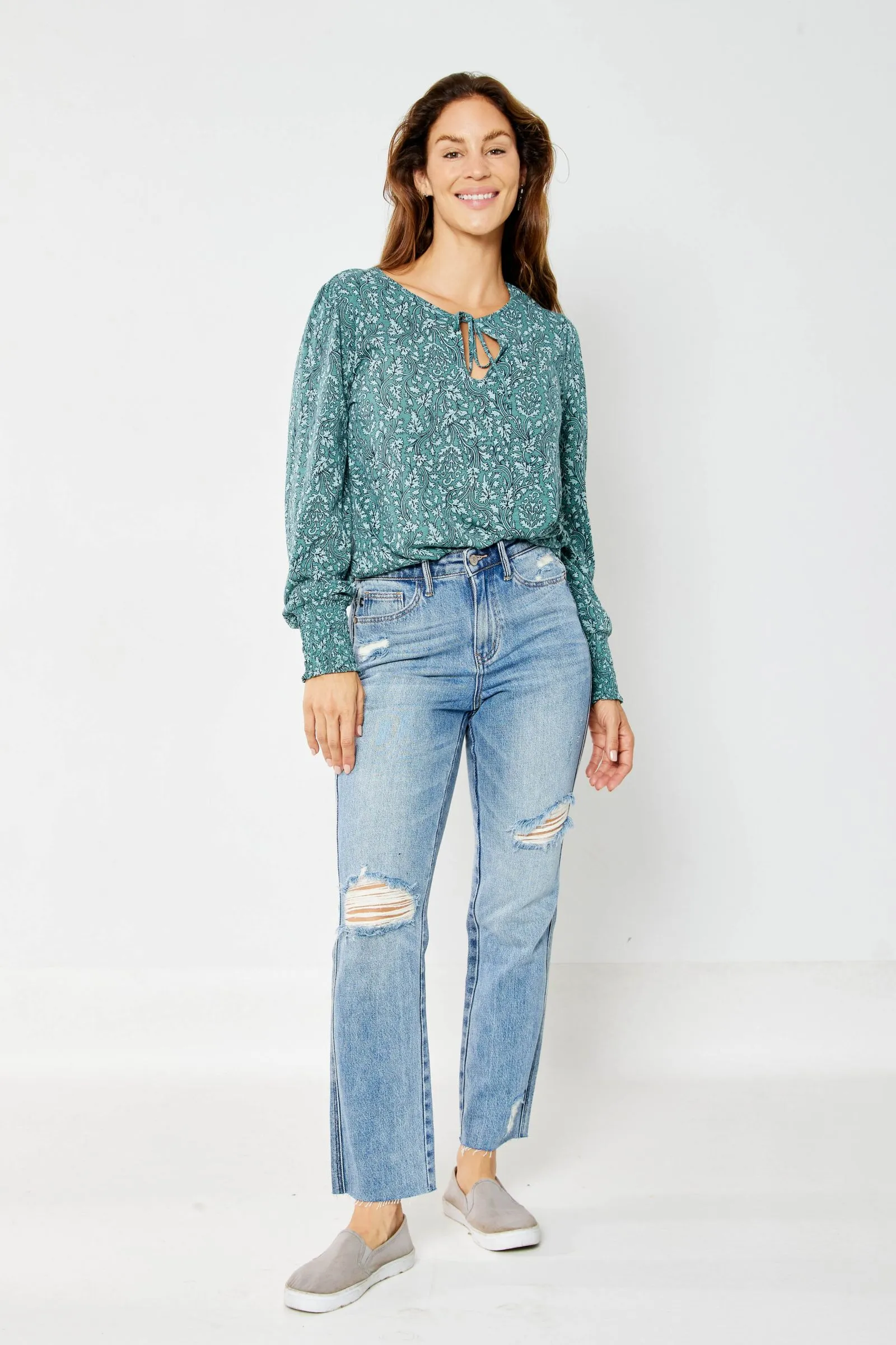 Judy Blue High Waist Rigid Magic Destroy Straight Denim 88736