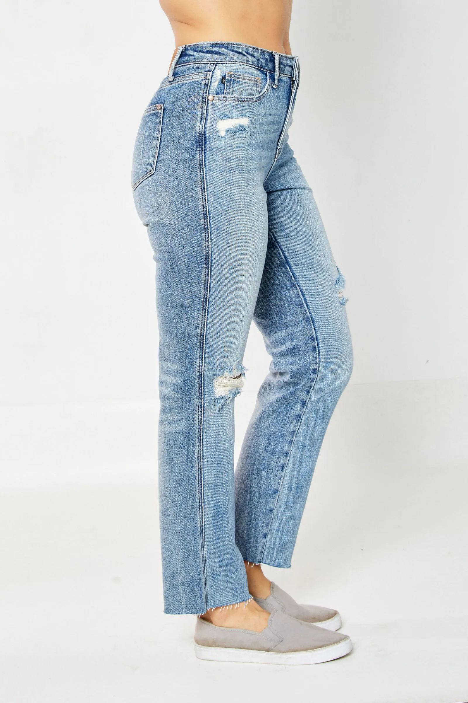 Judy Blue High Waist Rigid Magic Destroy Straight Denim 88736